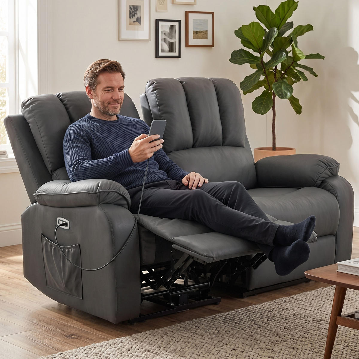 RELAXSOFA Polyester Polyester - Dunkelgrau/Schwarz, Holzwerkstoff/Textil (91/102/145cm) - HOMCOM