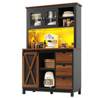 HOCHSCHRANK mit LED und Schiebetür 104 x 40 x 180 cm Schwarz Glas MDF Metall - Schwarz, Glas (40/180/104cm) - Meubliv