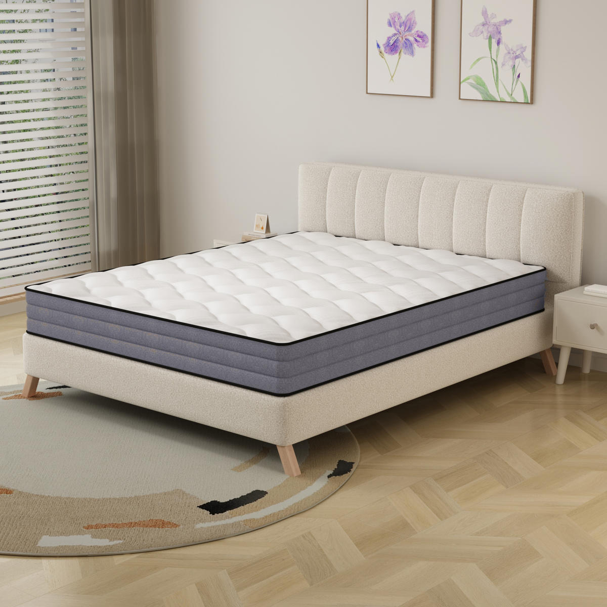 TASCHENFEDERKERNMATRATZE 140/200 cm Weiß + Grau 23 cm hoch, Härtegrad H3, 7 Zonen Matratze - Weiß, Textil (140/200cm) - Oxeza