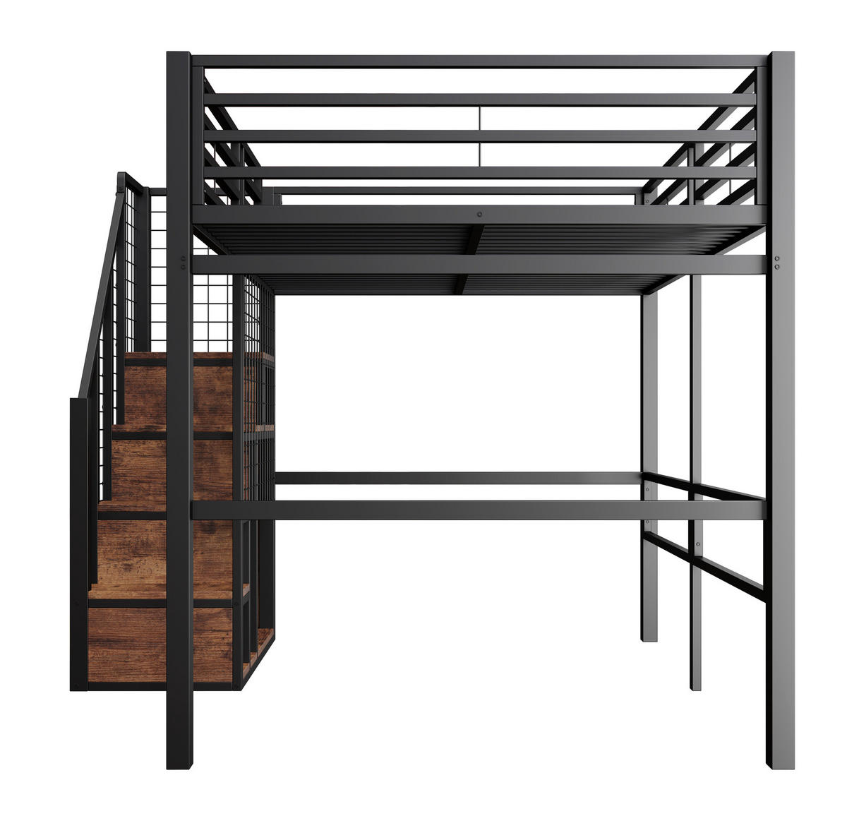 HOCHBETT 140/200 cm mit Treppe, Stauraum und Kleiderstange aus Metall, Schwarz - Schwarz, Holzwerkstoff (140/200cm) - Redom