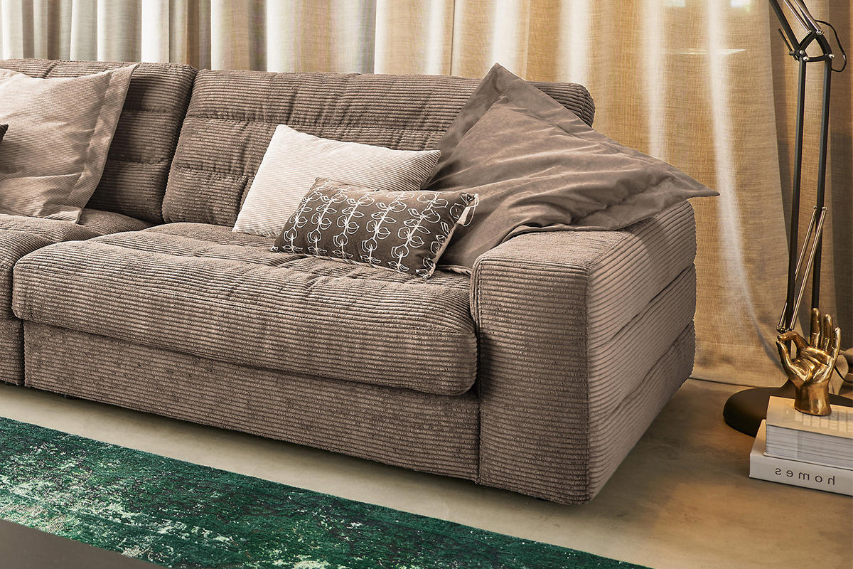 ECKSOFA XL LANA Taupe Cord - Taupe/Schwarz, Textil (416/205cm) - KAWOLA
