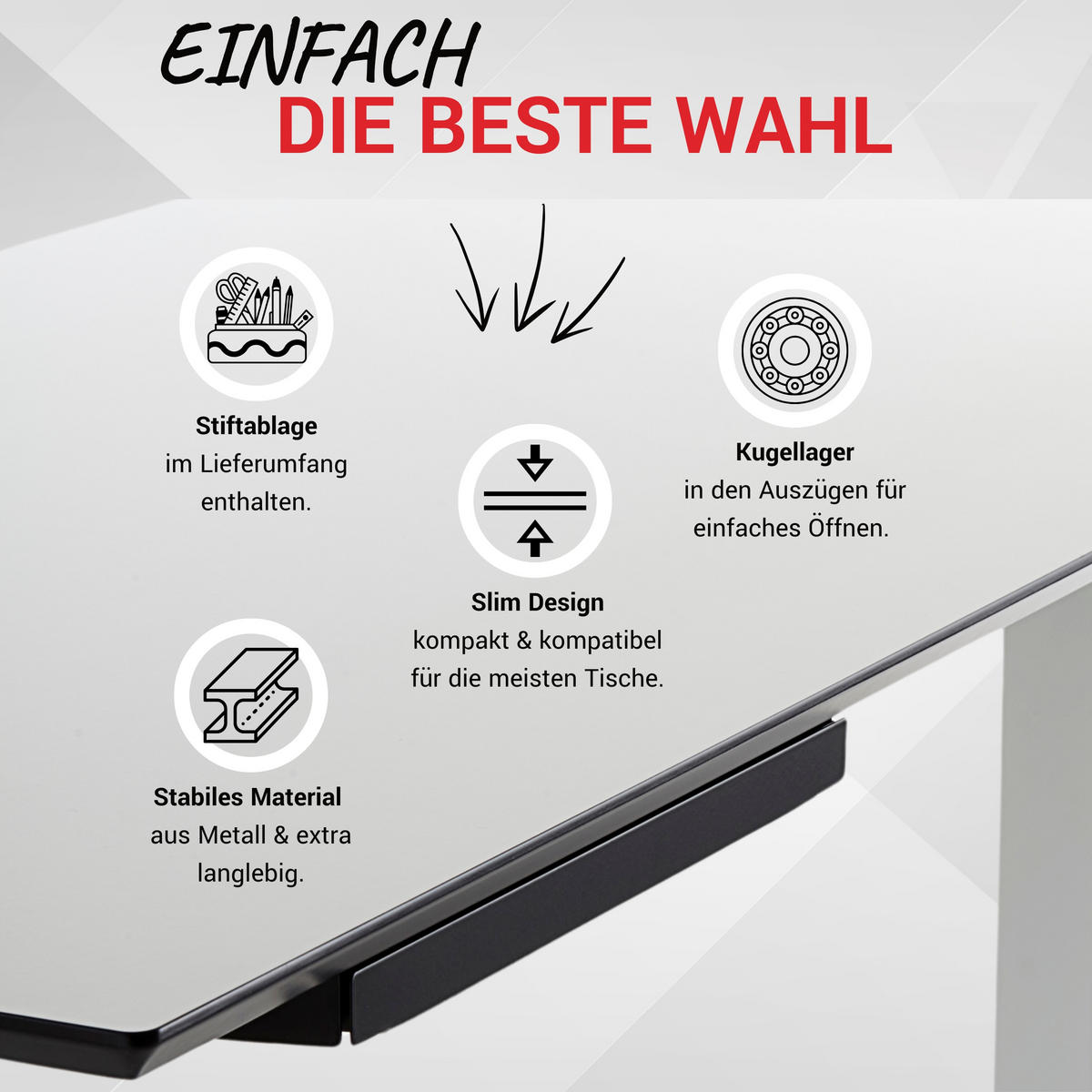 SCHUBLADE DeskMate 18,6/42,5/4,3 cm in Weiß - Weiß, Metall (18.6/42.5/4.3cm) - bümö