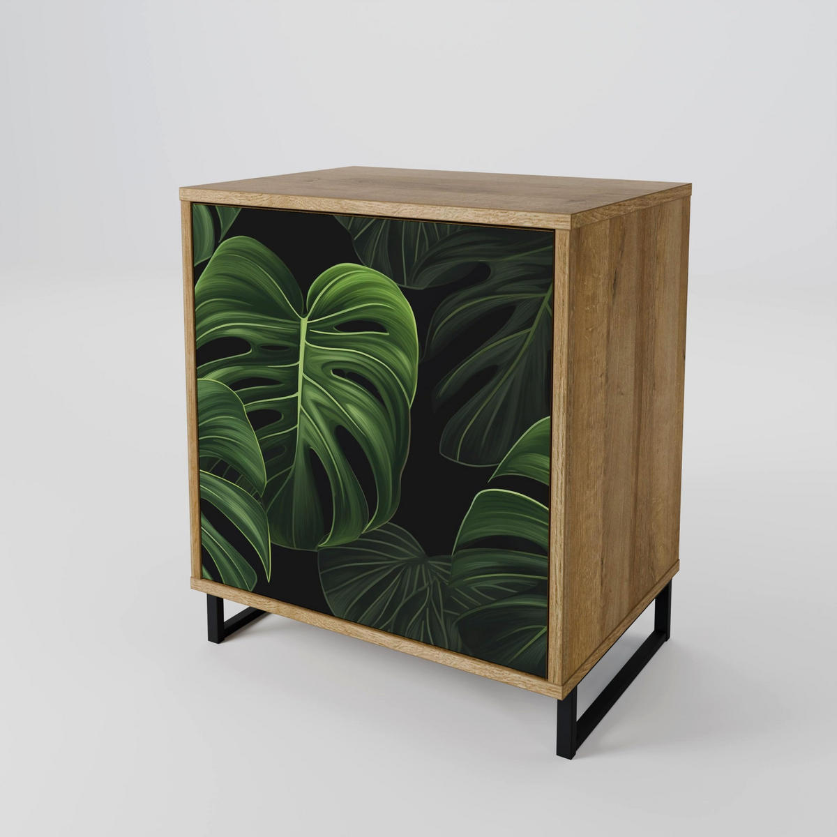 SIDEBOARD INFINITE MONSTERA, Eichefarben, 57,5x42x77,5 cm, Schräge Buchenholzfüße - Eichefarben/Buchefarben, Holzwerkstoff/Buchenholz (57.5/77.5/42cm) - SpaceRebels