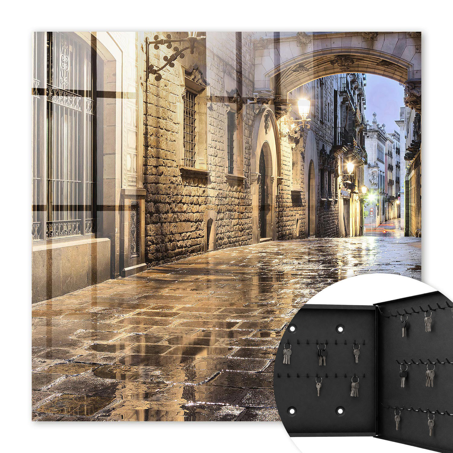 SCHLÜSSELBOX Schwarz 30x30 cm- Türöffnung nach rechts - Nachtstraße - Grau, Metall (30/30/5cm) - TULUP