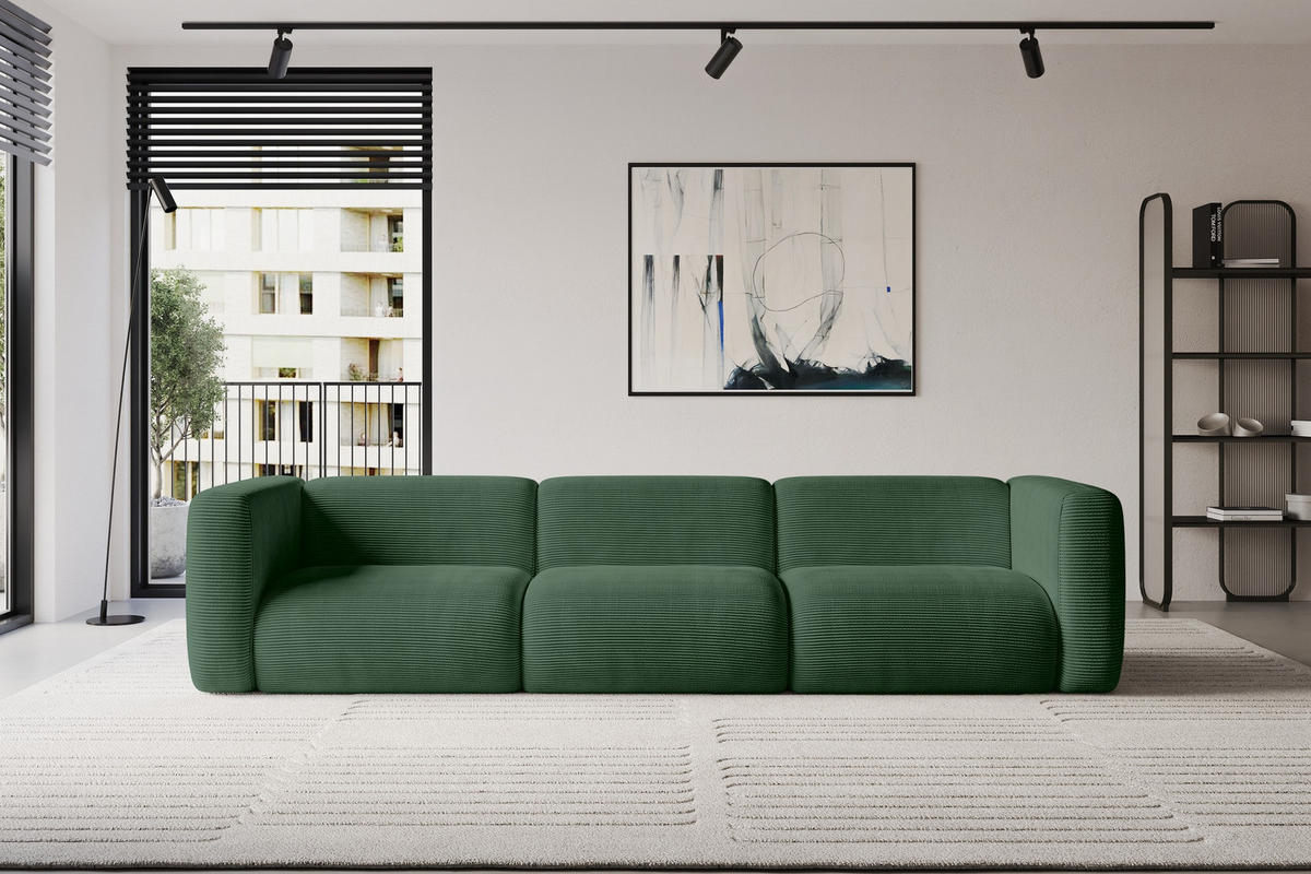 MODULÁRNÍ pohovka MIRA-S2, 3místná, 319 × 89 × 70 cm, zelená, manšestr - černá/šalvějově zelená, kompozitní dřevo/textil (319/70/89cm) - ALTDECOR
