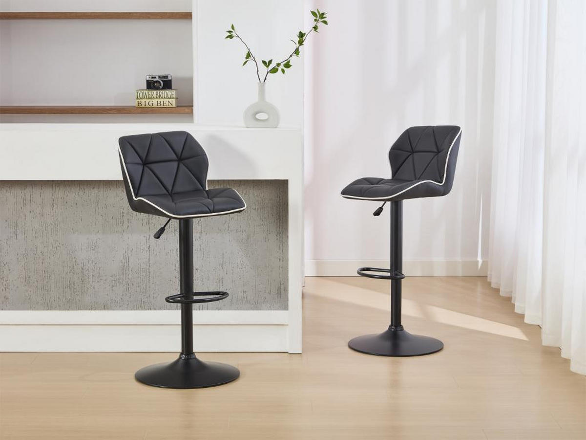 BARHOCKER 2er-Set höhenverstellbar - Kunstleder & Stahl - Schwarz - CALVIN - Schwarz, Leder (51/109/45cm) - Vente-Unique