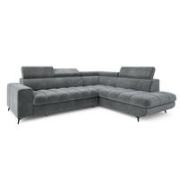 ECKSOFA MORIVA R-S Grau Velours-Stoff mit Schlaffunktion - Grau, Holz (253/190cm) - MASSENO