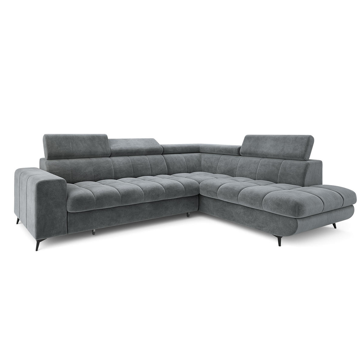 ECKSOFA MORIVA R-S Grau Velours-Stoff mit Schlaffunktion - Grau, Holz (253/190cm) - MASSENO