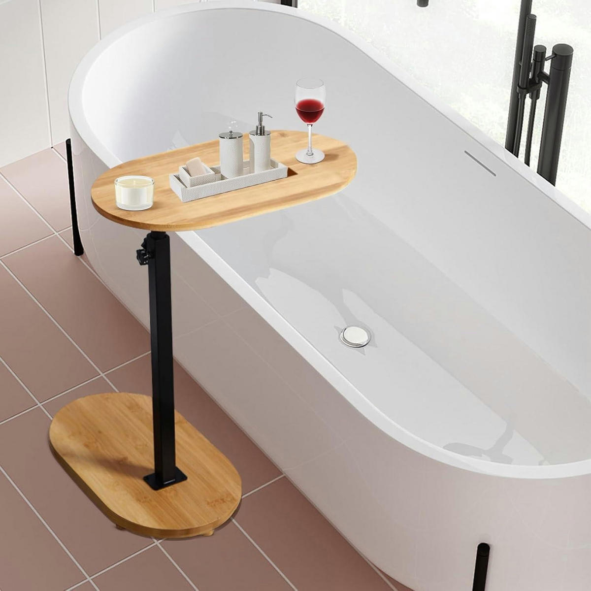 BEISTELLTISCH C Form Höhenverstellbar Bambusholz und Metall - Braun, Naturmaterialien (24/41/9cm)