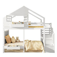 HAUSBETT 90/200 cm in Weiß mit Stauraumtreppe und Hausdesign - Weiß, Holzwerkstoff (90/200cm) - BEAOK
