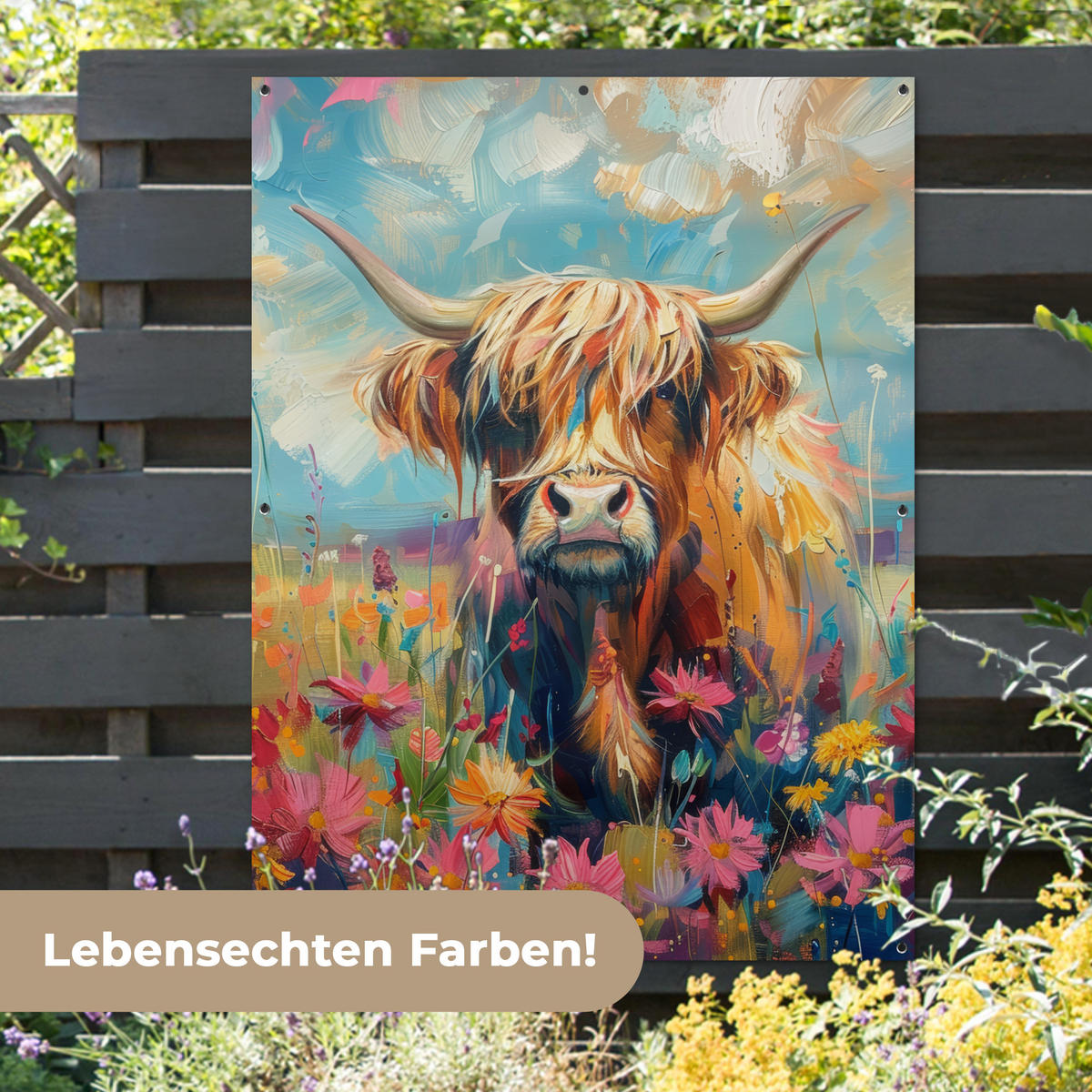 ZAHRADNÍ PLAKÁT Skotský horal - Příroda - Barevné - Květiny 120x160 cm - světle modrá, plast (120/160/0.2cm) - OnlyWow