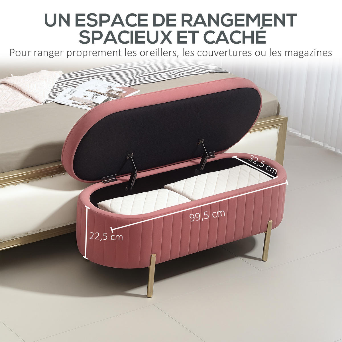 TRUHENBANK DE-16403 mit Samtbezug und Metallbeinen Rosa - Pink, Textil (108/43.5/44cm) - ComfortXL