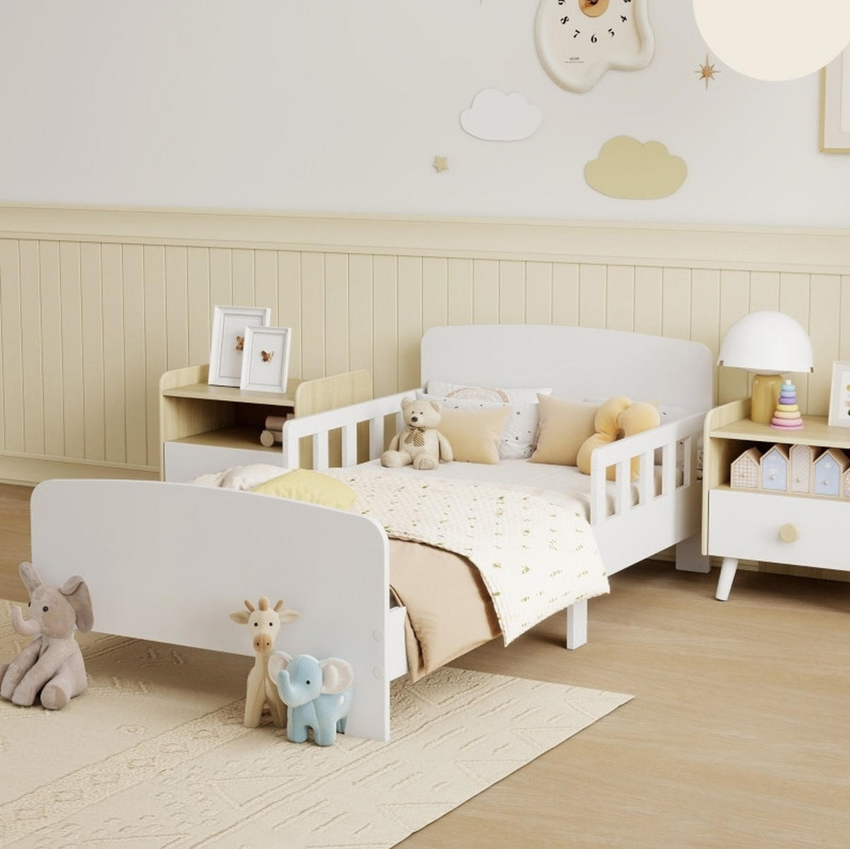 KINDERBETT mit beidseitigen Schutzschienen für Matratze 140 x 70 cm MDF Weiß - Weiß, Holzwerkstoff (70/140cm) - Beauniv