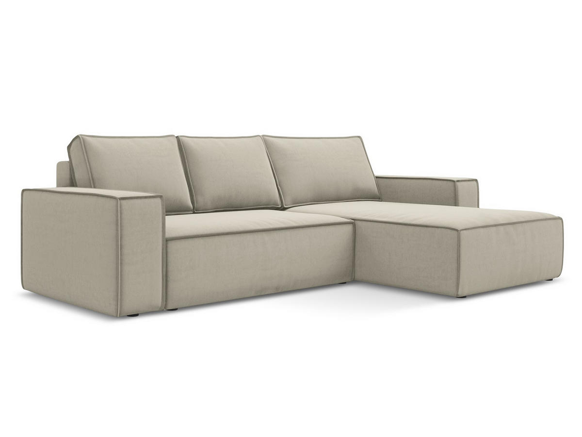 ECKSOFA mit Schlaffunktion Samt Stoff Creme - Perlmutt/Creme, Kunststoff/Textil (290/185cm) - Makamii