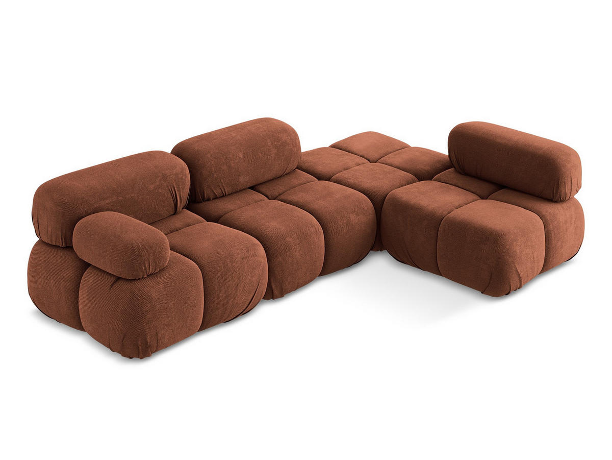 ECKSOFA Rechts Chenille Stoff Orange - Terra cotta/Schwarz, Kunststoff/Textil (285/190cm) - Makamii