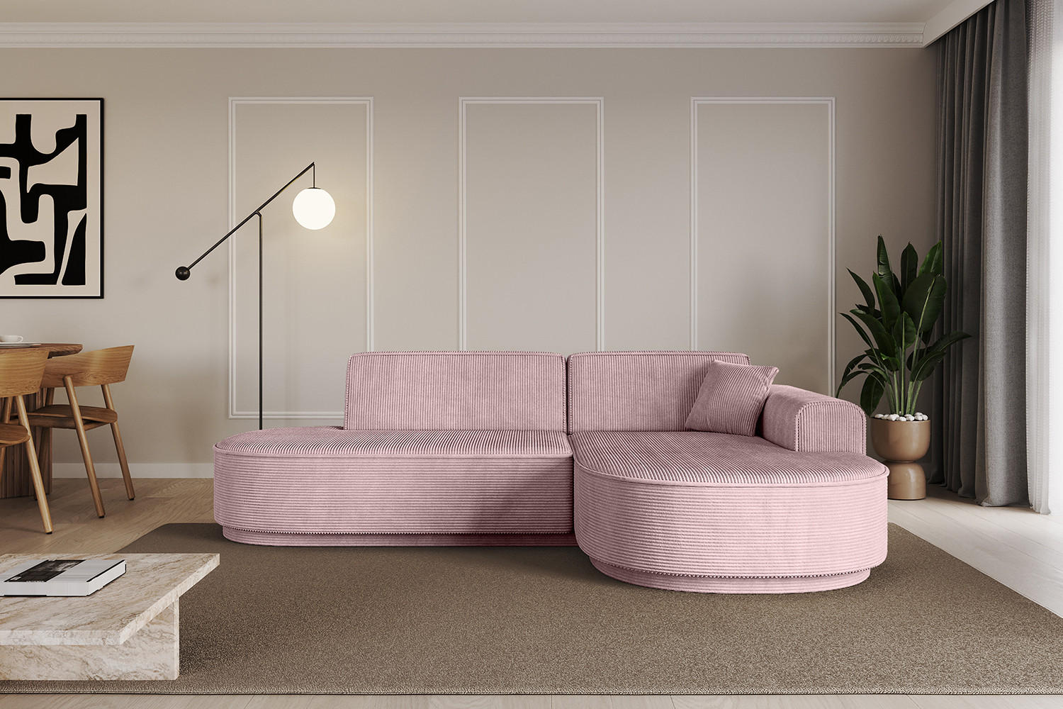 ECKSOFA Ottomane Rechts MARI-L1-v3 - 243x171x83 cm Rosa Cord - Schwarz/Rosa, Holzwerkstoff/Kunststoff (171/243cm) - ALTDECOR