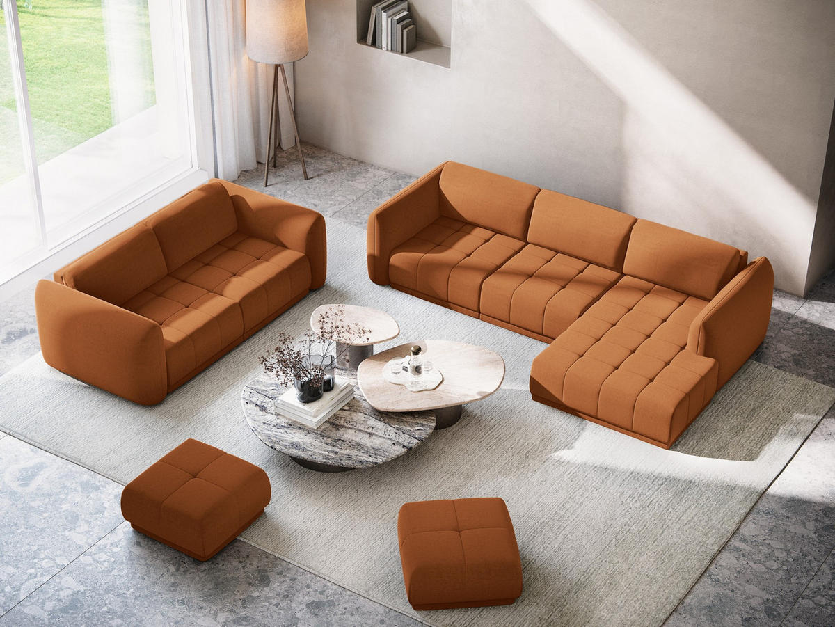 4-SITZER-SOFA Samt Stoff Orange - Terra cotta/Schwarz, Kunststoff/Textil (250/74/105cm) - Makamii