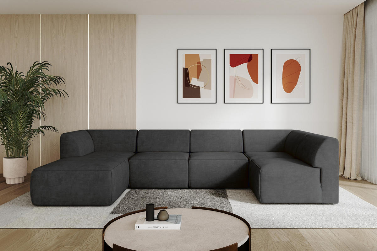 WOHNLANDSCHAFT Ottomane Links MOVA 345x180x78 Schwarz Samt - Schwarz, Holzwerkstoff/Kunststoff (180/78/345cm) - ALTDECOR