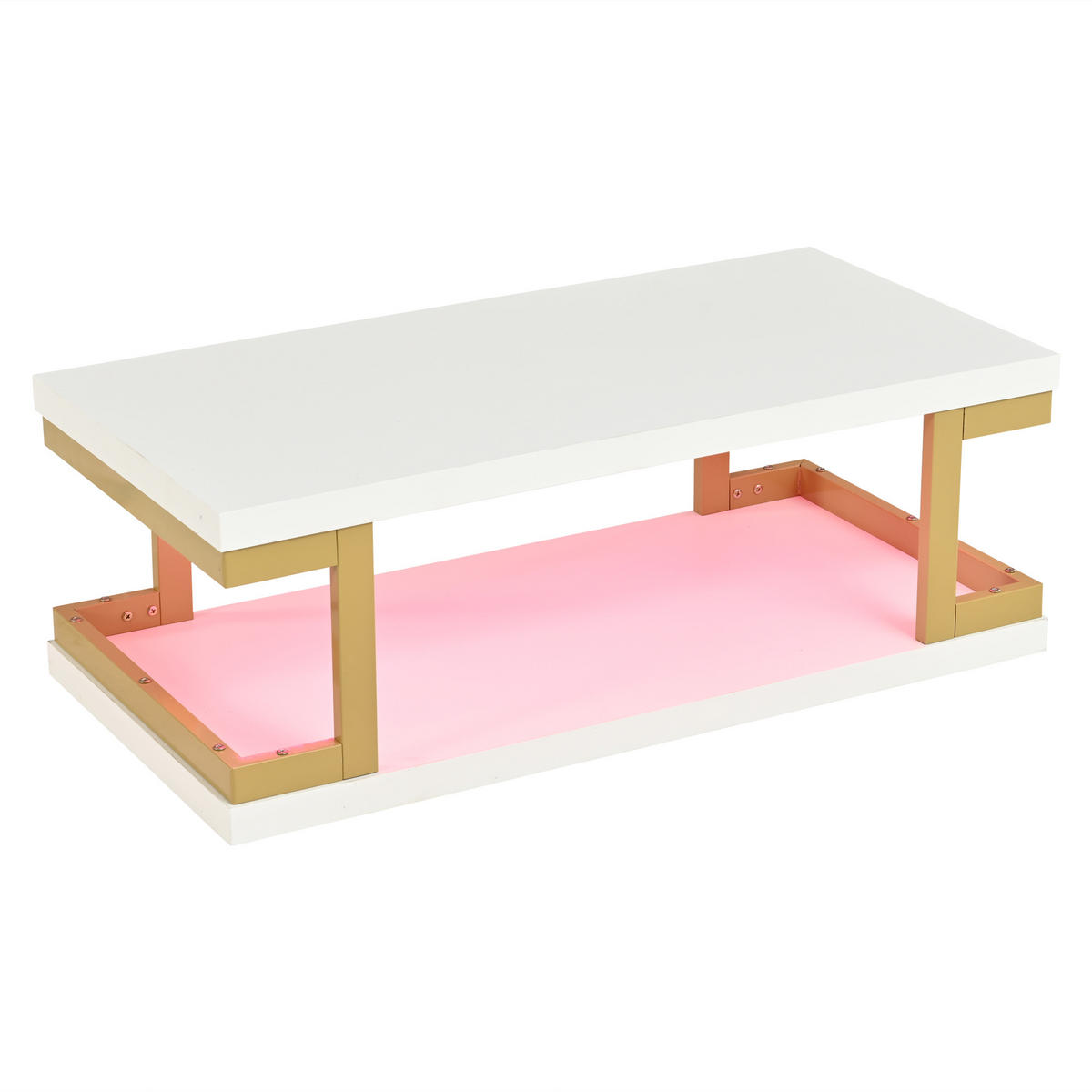 COUCHTISCH DE-37139 mit LED und U-förmigen Metallbeinen Weiß/Gold - Goldfarben/Weiß, Holzwerkstoff (100/50/37.5cm) - ComfortXL