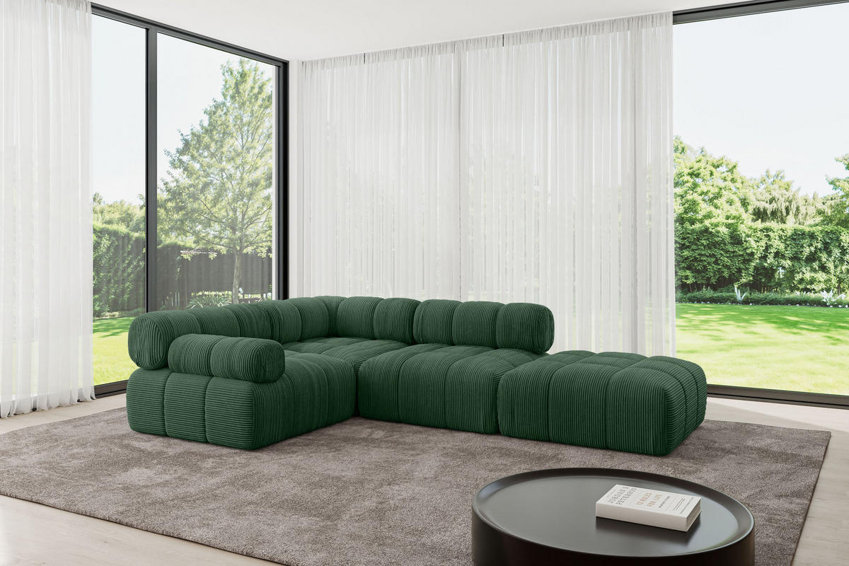 ECKSOFA modulares Sofa Felto-L1 - 285x190x70 cm Grün Cord - Grün, Holzwerkstoff/Textil (285/190cm) - ALTDECOR