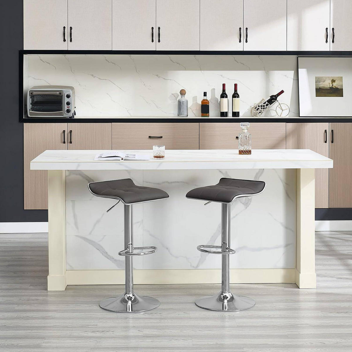 BARHOCKER, Hocker höhenverstellbar, aus PU-Kunstleder Metall - Grau, Metall (39/83/39cm) - Woltu