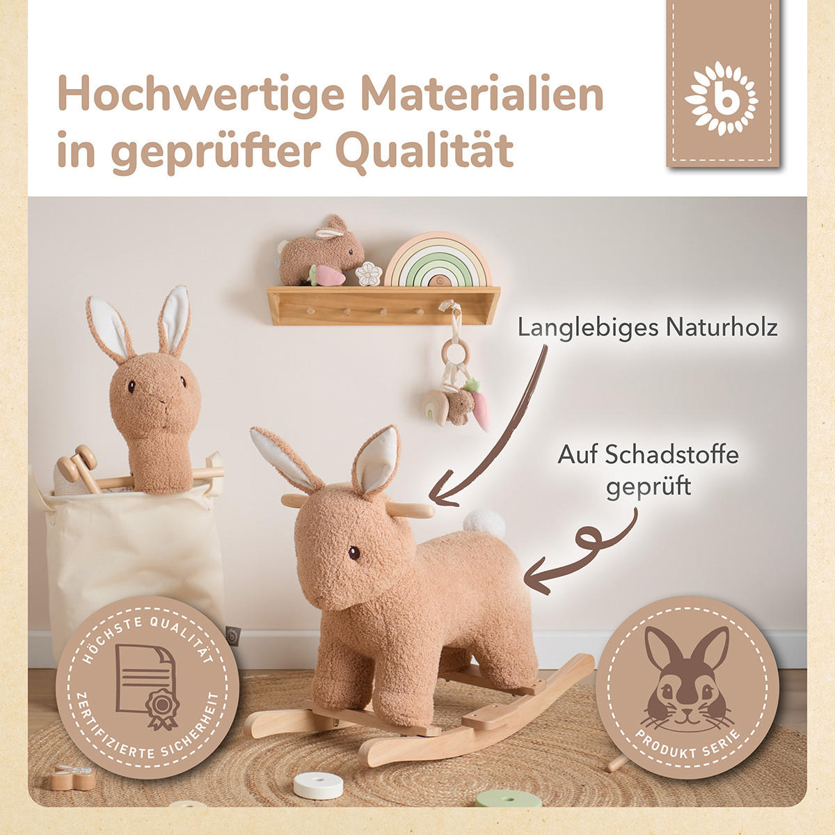 SCHAUKELTIER Hase - Braun, Textil (33/45/68cm) - Bieco Spielwaren