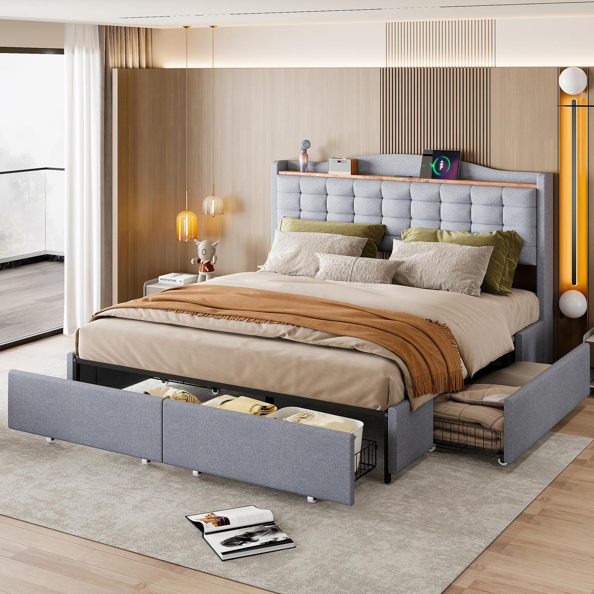 BETT grau 200/166/110 cm - Grau, Textil/Metall (160/200cm) - Urban Meuble