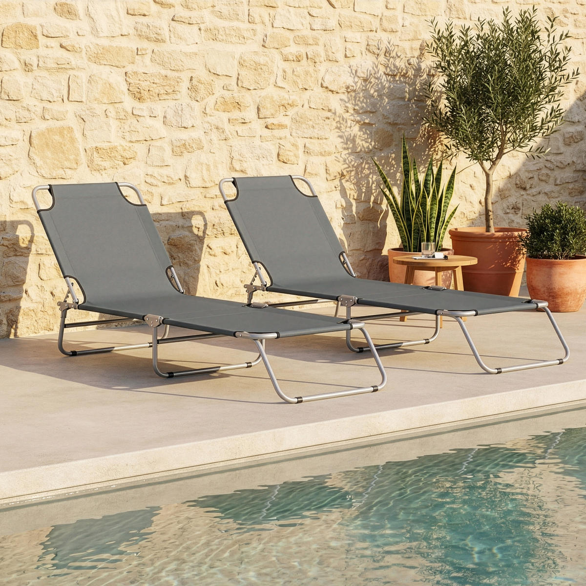 SONNENLIEGE-SET 2 TLG. Carcao - Dunkelgrau, Textil/Metall (186/24/55cm) - casa.pro