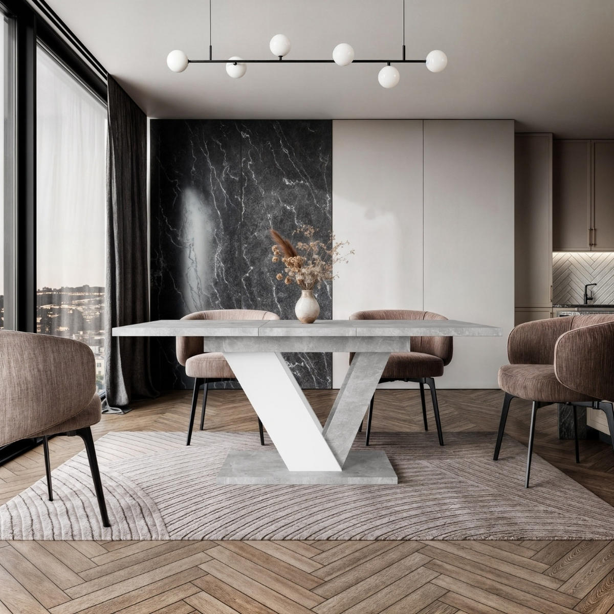 ESSTISCH Grau Betonoptik und Weiß Ausziehbar 120 - 160 cm - Weiß/Grau, Holzwerkstoff (120/80/76cm) - PROSPERO