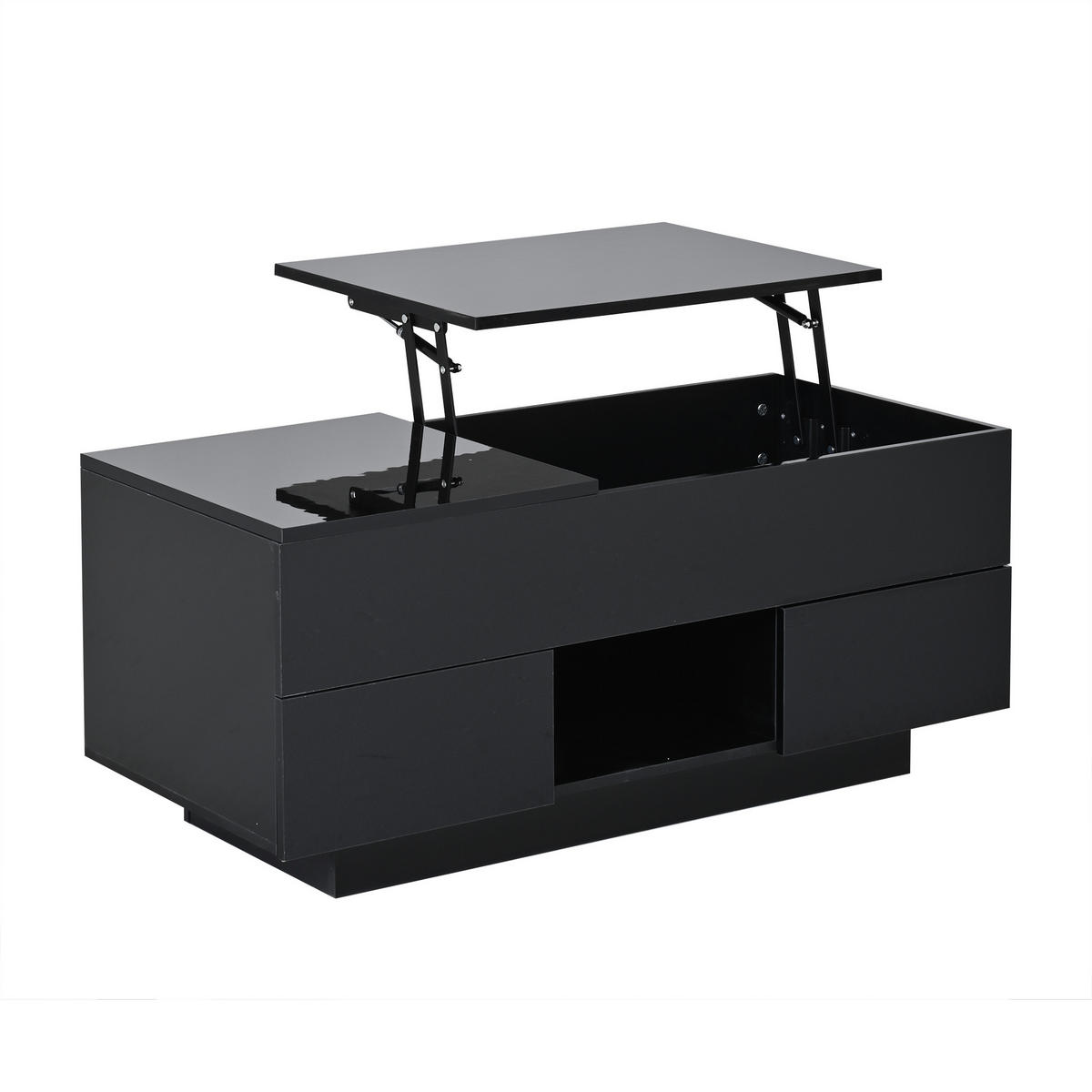 COUCHTISCH 100/45/43 cm Schwarz aus Holzwerkstoff mit höhenverstellbarer Tischplatte LED und 2 Schubladen - Schwarz, Holzwerkstoff (100/45/43cm) - OKWISH