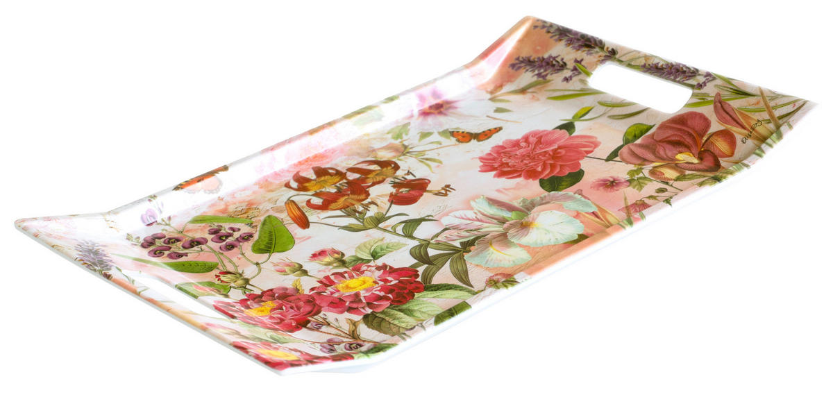 TABLETT Wildblumen, rechteckige Serviertablett mit Griff 38x27 cm - Dunkelrosa, Kunststoff (27/3/38cm) - Lashuma