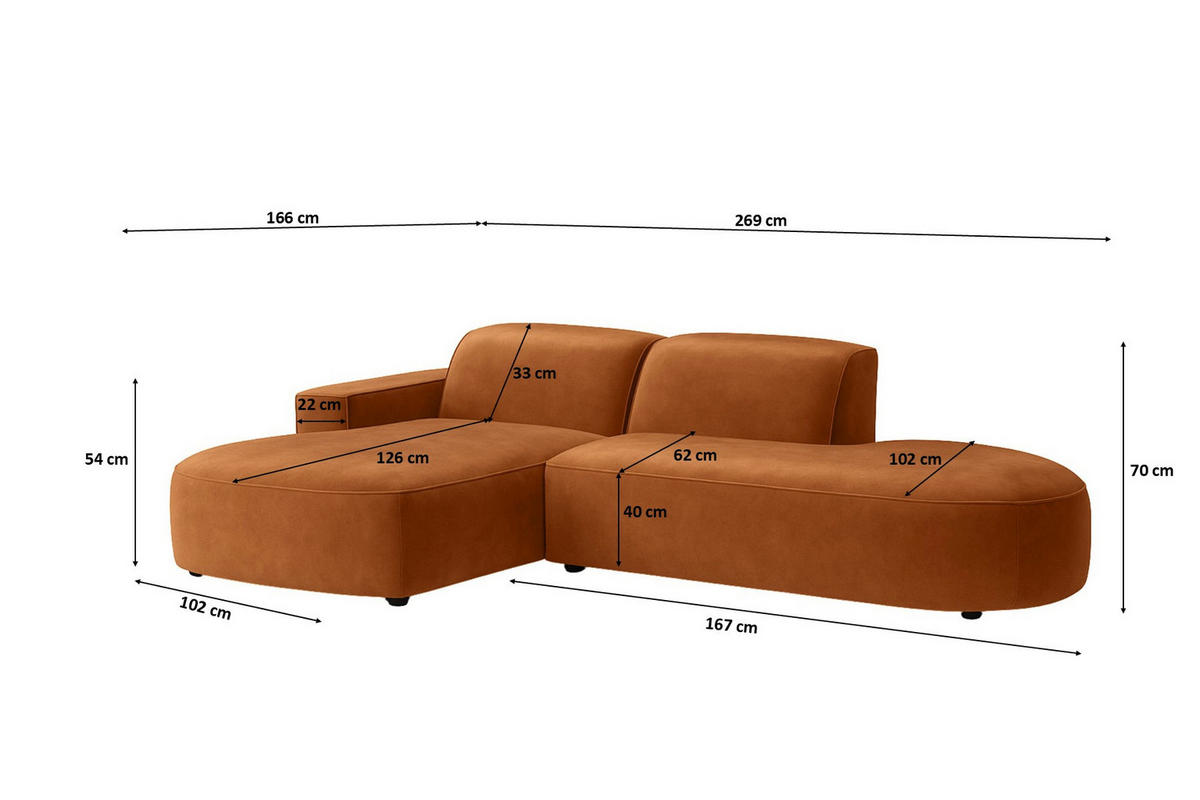ECKSOFA Cursal Atelier, Stoff Salvador, Braun, Links - Braun, Holz (269/166cm) - Kaiser Möbel