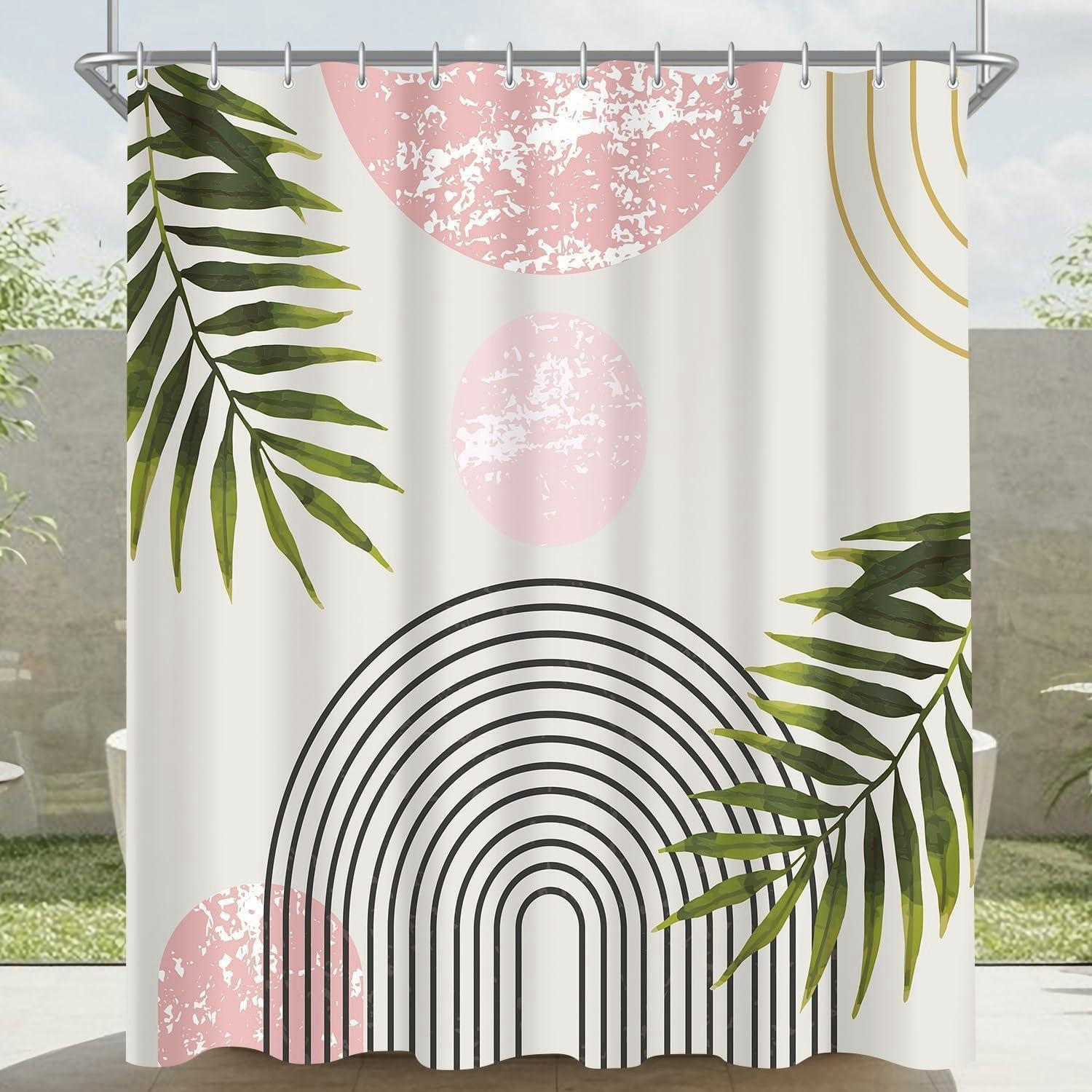 DUSCHVORHANG Rosa Blätter Linie 120 x 200 cm - Multicolor, Textil (120/200cm)