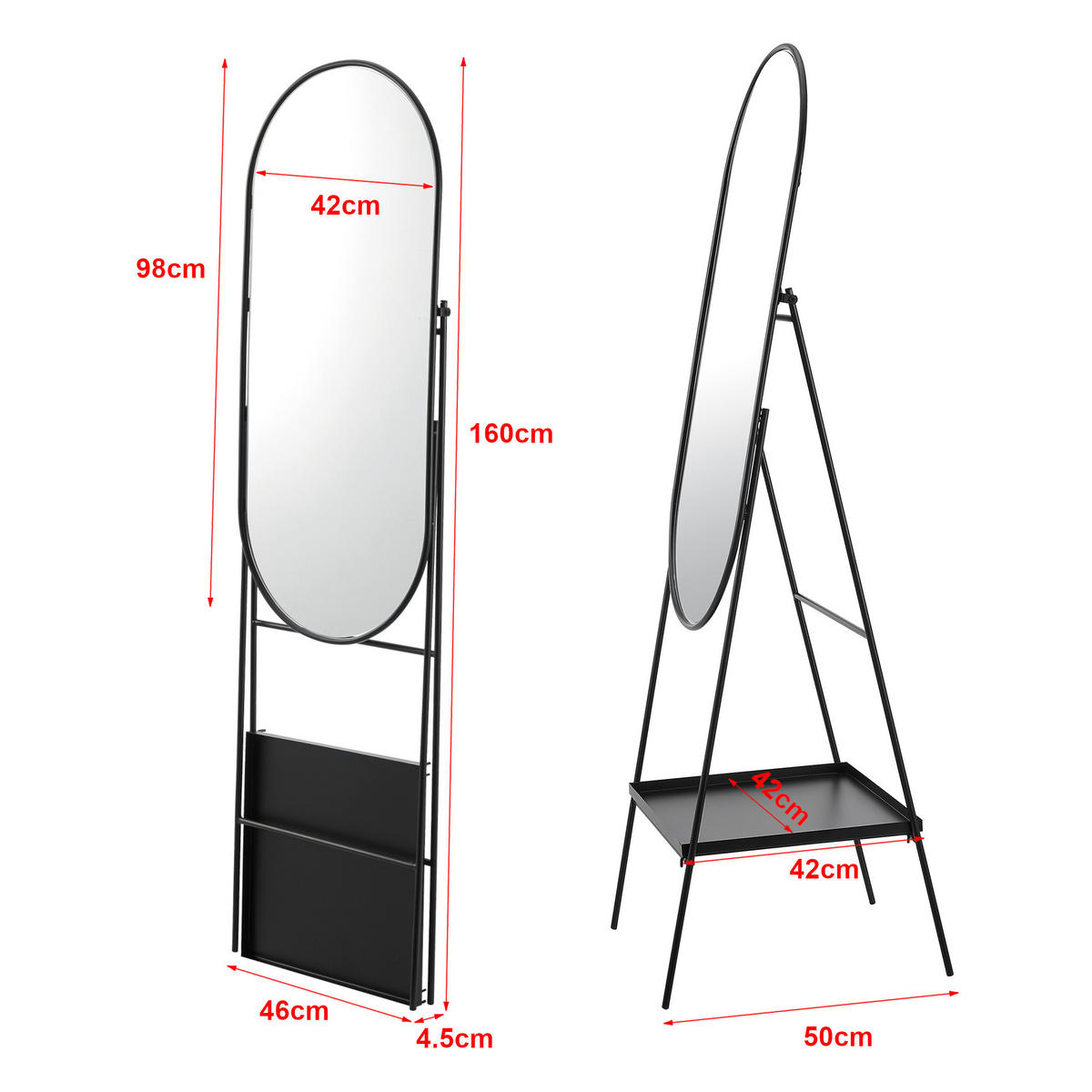 STANDSPIEGEL Perano - Schwarz, Glas/Metall (42/160/98cm) - [en.casa]