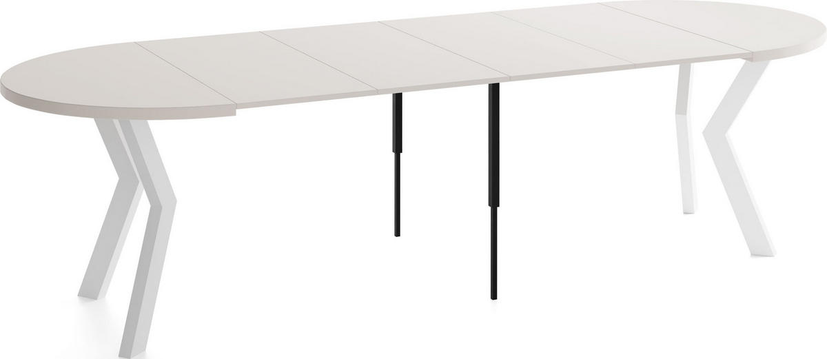 ESSTISCH Savio Weiß rund ausziehbar verlängerbar XXL, Kaschmir 100-300/100/77 cm - Kaschmir/Weiß, Holz/Holzwerkstoff (100/100/77cm) - WFL GROUP