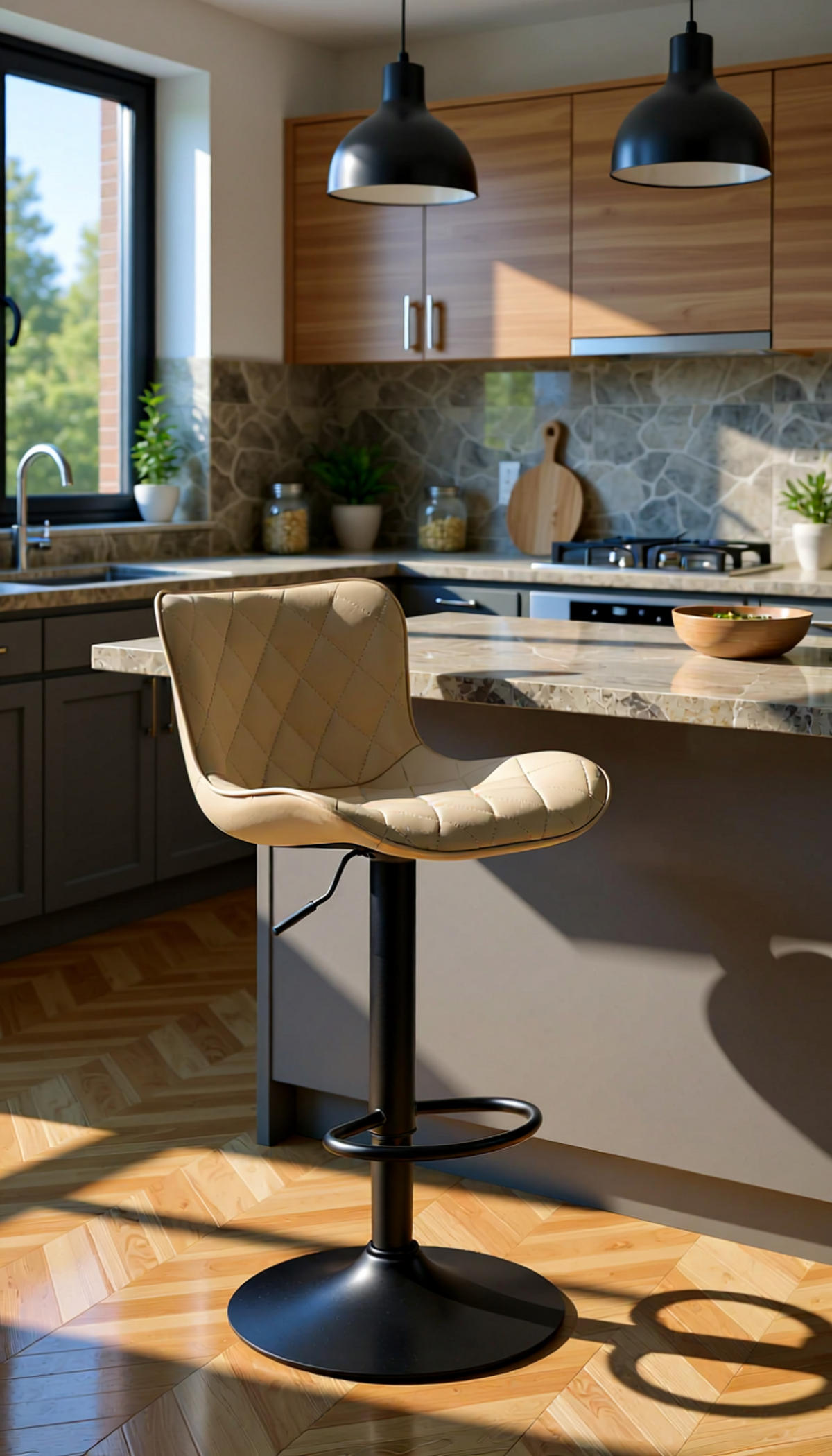 BARHOCKER Emil Kunstleder creme - Schwarz/Naturfarben, Kunststoff/Metall (48/107/54cm) - TPFLiving