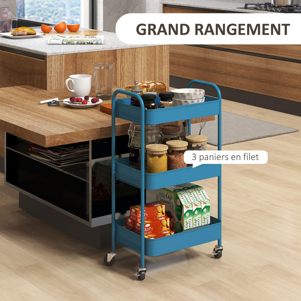 SERVIERWAGEN DE-12460 45/30,6/79 cm Dunkelblau - Blau, Metall (30.6/79/45cm) - ComfortXL