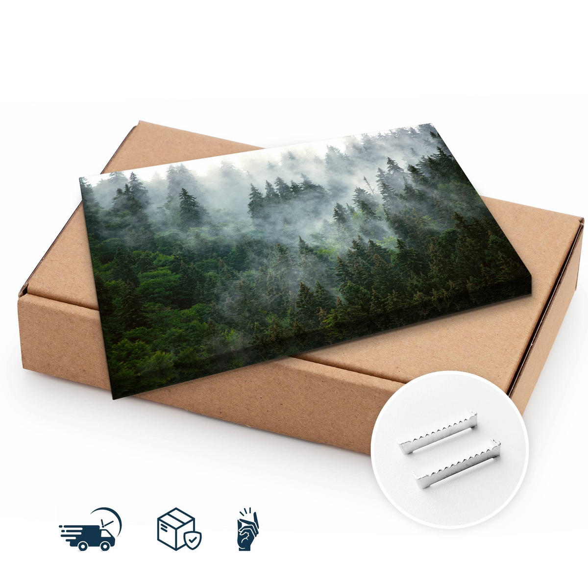 LEINWANDBILD Wald im Nebel Landschaft 3D 120x80 - Schwarz/Grau, Textil (120/80cm) - Muralo