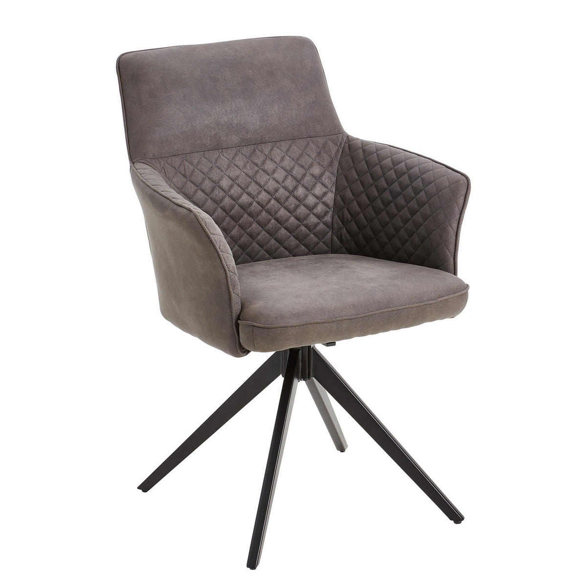 DREHBARER ARMLEHNENSTUHL - 2er-Set - Microfaser - Dunkelgrau, Textil/Metall (62/90/63cm) - home24