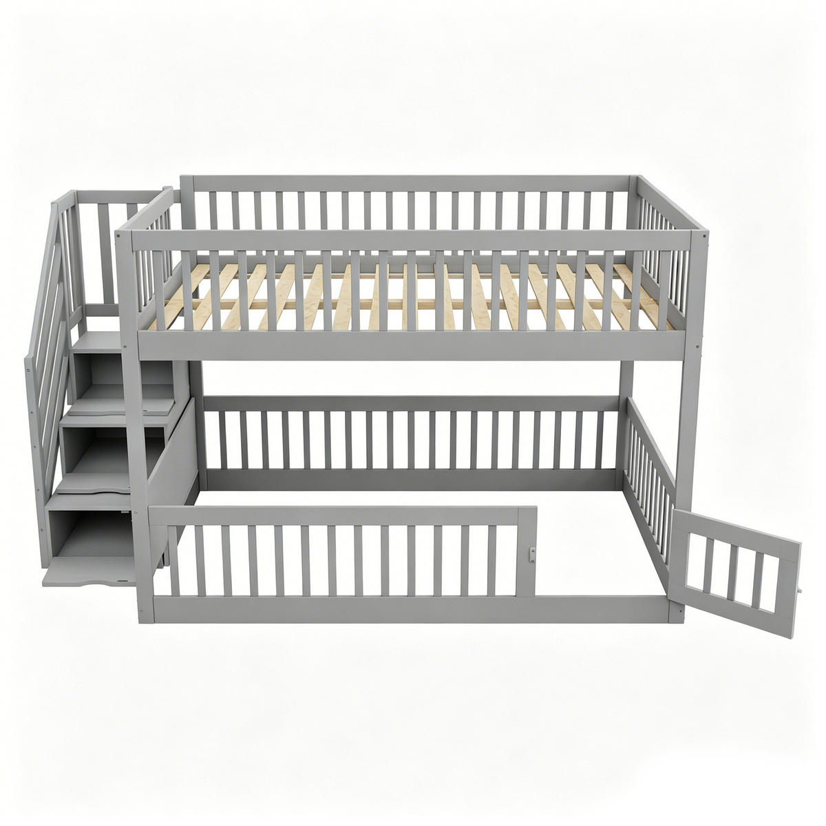 ETAGENBETT 140/200 cm aus Massivholz mit Stauraumtreppe Grau - Grau, Holz (140/200cm) - Modenvie
