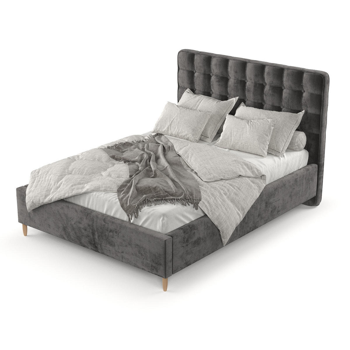POLSTERBETT Paloma 180/200 cm Anthrazit im Lotta Stoff - Anthrazit/Naturfarben, Holz/Holzwerkstoff (180/200cm) - AltaBeds