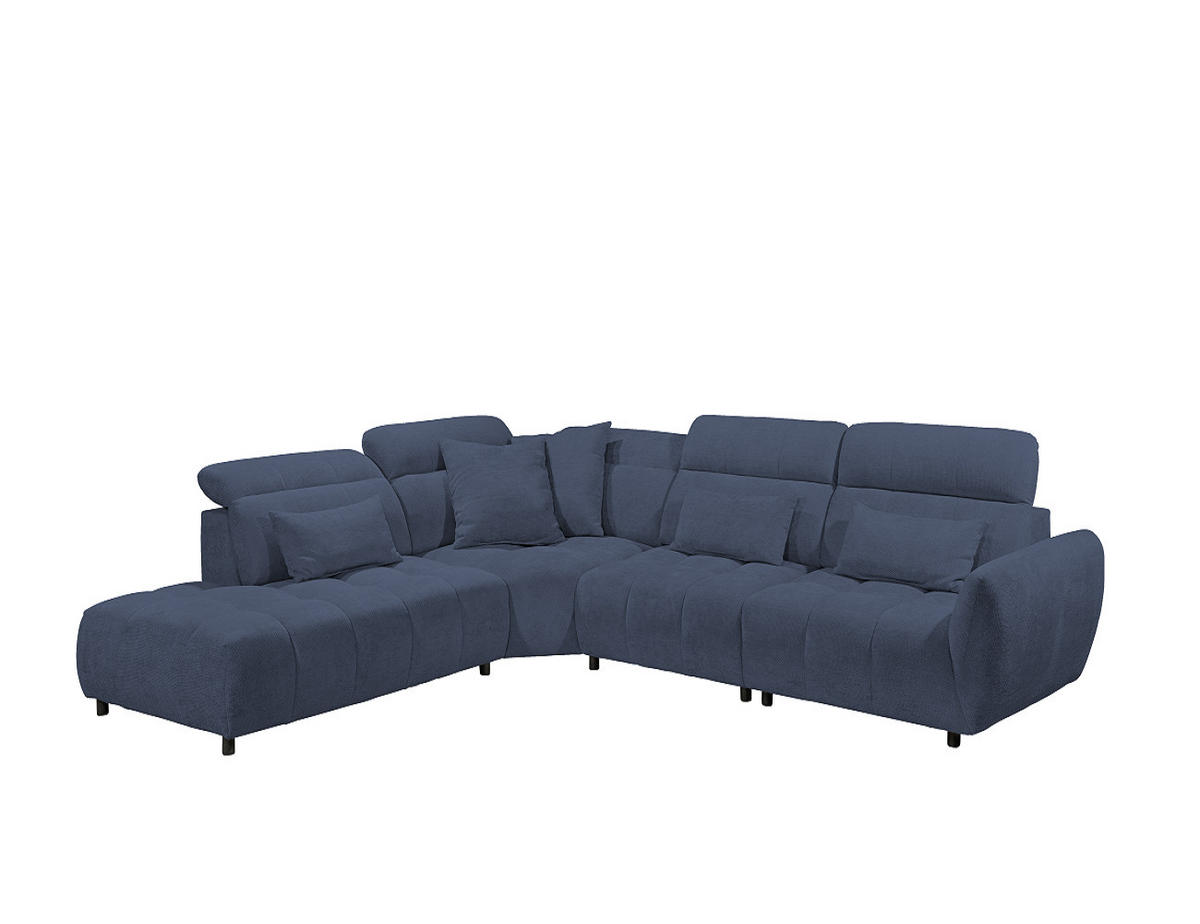 ECKSOFA mit verstellbaren Kopflehnen und Nosagfederung - Dunkelblau, Textil (339/285cm) - ed exciting design