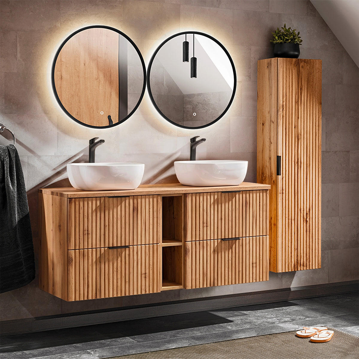 BADMÖBEL 140.8cm Adriel 2er-Set Holz - Braun, Holzwerkstoff (140.8/59/46cm) - Petits-meubles