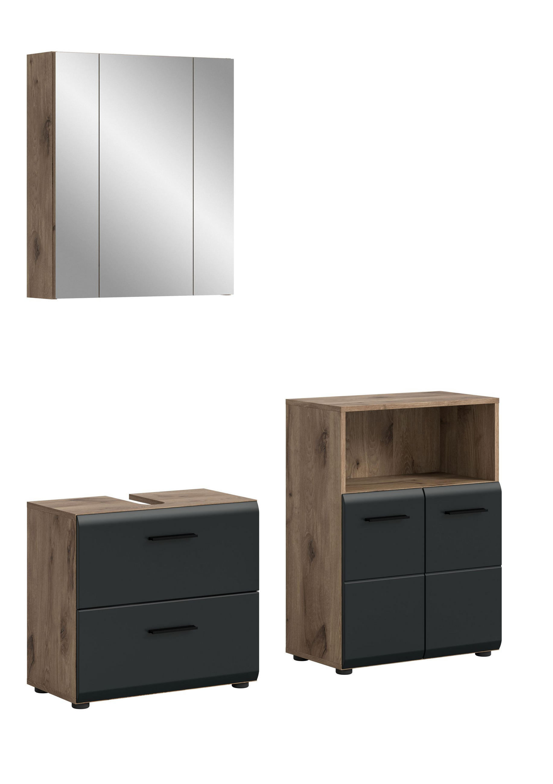 BADEZIMMER Alba 3-tlg. (B/H/T: ca. 135/185/30 cm) in Nox Oak /schwarz matt - Eichefarben, Holz (135/185/30cm)