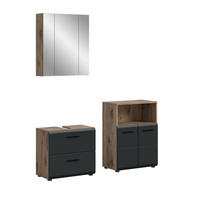 BADEZIMMER Alba 3-tlg. (B/H/T: ca. 135/185/30 cm) in Nox Oak /schwarz matt - Eichefarben, Holz (135/185/30cm)