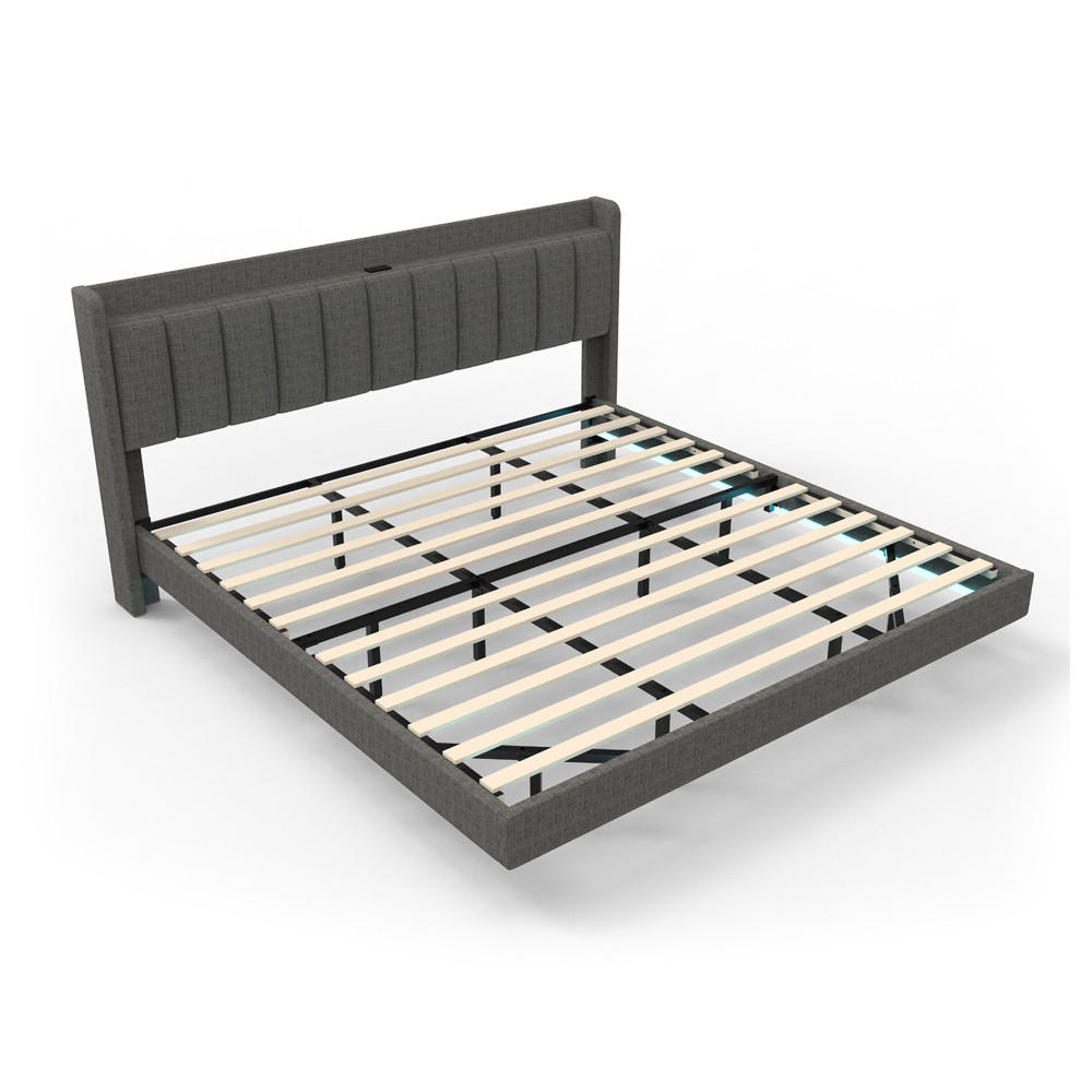 LED BETT MELURA - Dunkelgrau, ohne Matratze - Dunkelgrau, Kunststoff - Home Deluxe