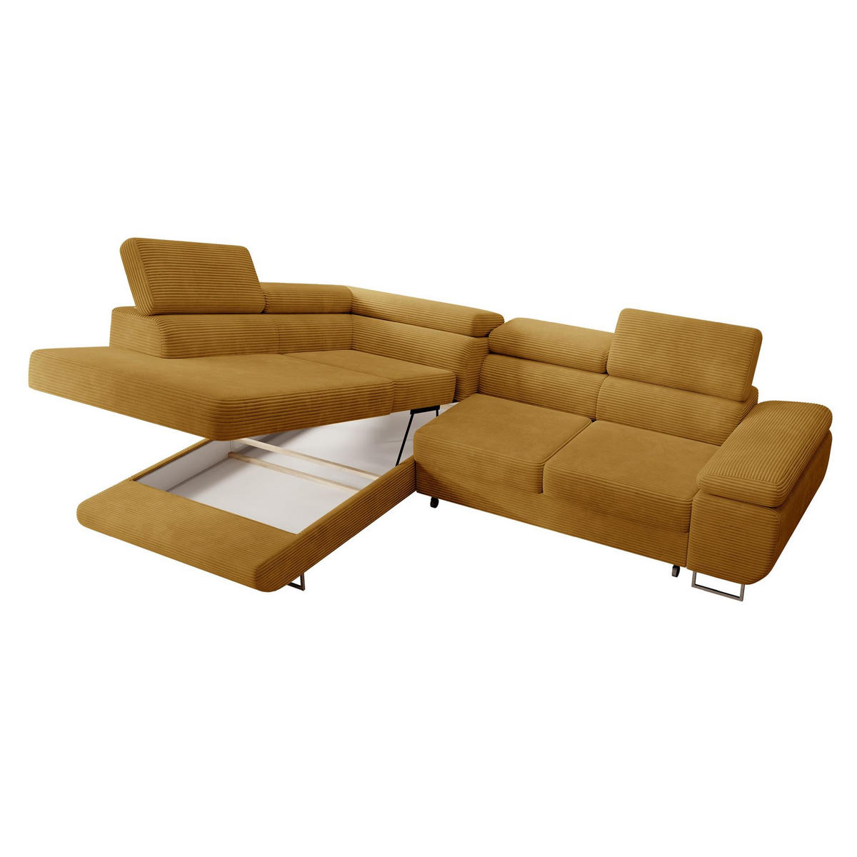 ECKSOFA Stevil Senfgelb Cordbezug - Silberfarben/Messingfarben, Textil/Metall (275/203cm) - Selsey