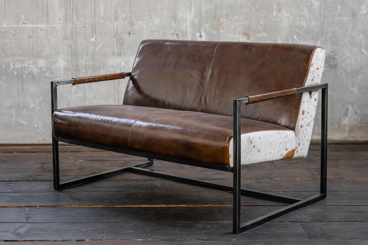 SOFA LIANO Braun Leder - Dunkelbraun/Schwarz, Leder (125/81/81cm) - KAWOLA
