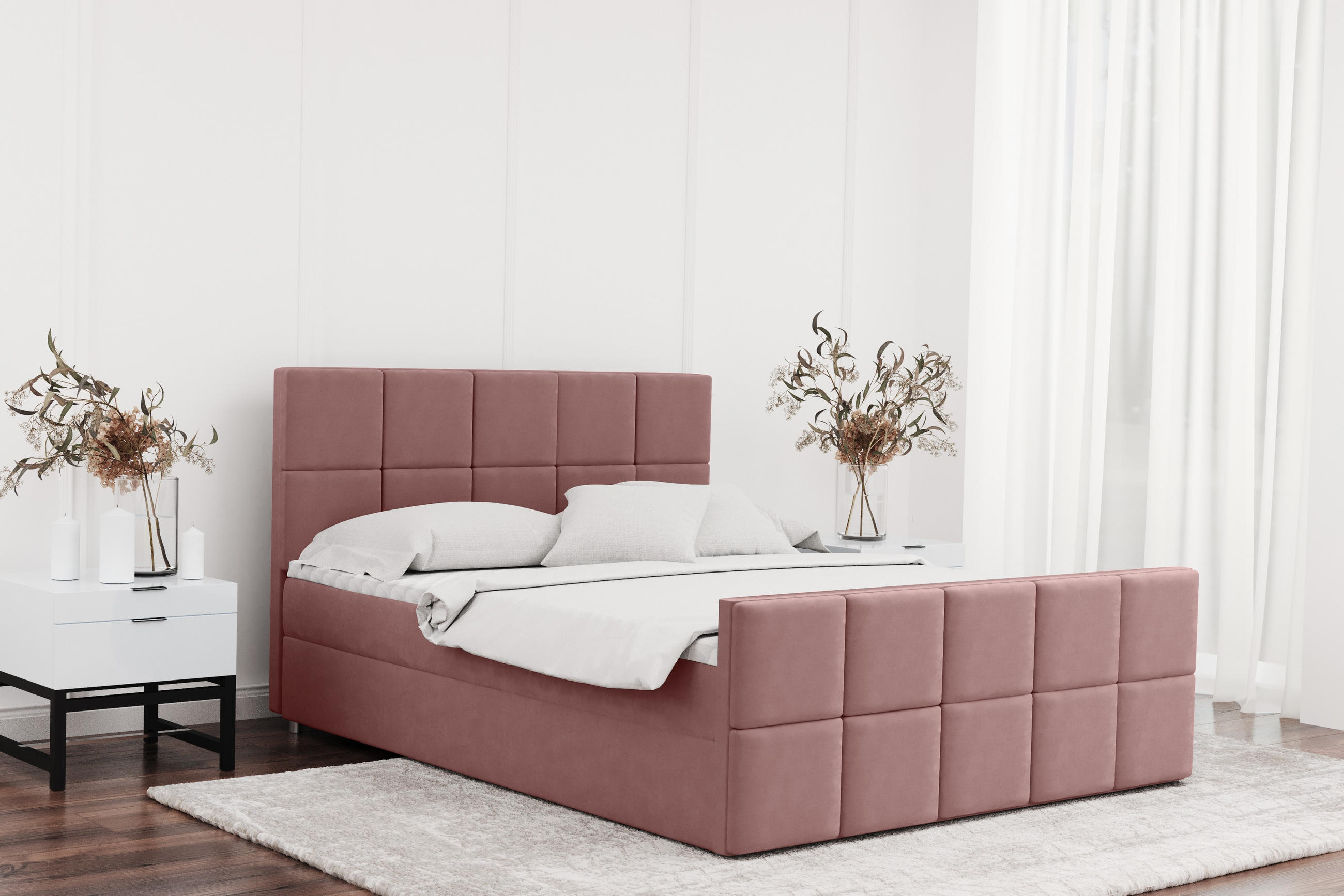 BOXBETT mit Bettkasten und Matratze Topper HANA Stoff Matt Velvet Rosa 160x200 cm H2-Pocket - Rosa, Holz/Textil (160/200cm) - Kaiser Möbel
