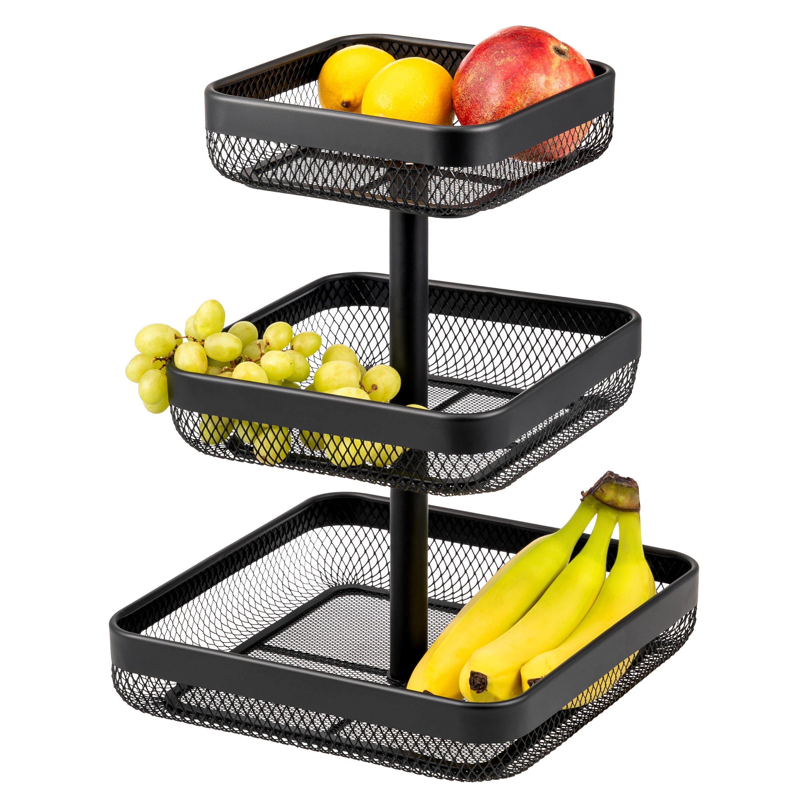 OBSTETAGERE 3-STÖCKIG eckig Metall schwarz - Schwarz, Metall (30/42cm) - eluno